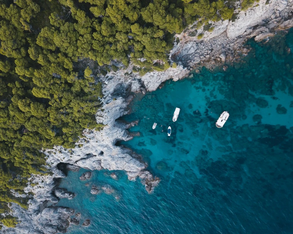 Yachts anchored in secluded Dalmatian Cove